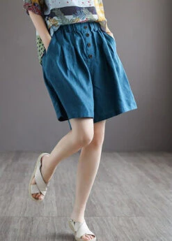 Women Blue Elastic Waist Solid Shorts Summer LY4947 -Ada Fashion Women Blue Elastic Waist Solid Shorts Summer3
