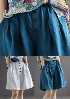 Women Blue Elastic Waist Solid Shorts Summer LY4947 -Ada Fashion Women Blue Elastic Waist Solid Shorts Summer5