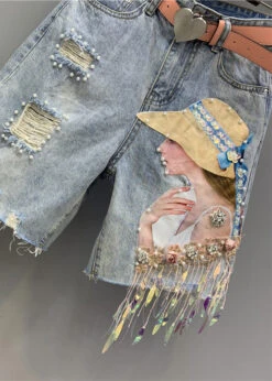 Women Blue Print Nail Bead Tassel Ripped Shorts LY7922 -Ada Fashion Women Blue Print Nail Bead Tassel Ripped Shorts4 c55a58e0 f336 4ae6 9234 3167e7fafa5e