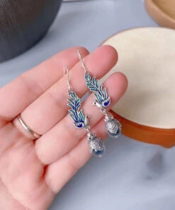 Women Blue Sterling Silver Cloisonne Enamel Phoenix Drop Earrings LY2312 -Ada Fashion Women Blue Sterling Silver Cloisonne Enamel Phoenix Drop Earrings3