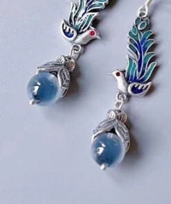 Women Blue Sterling Silver Cloisonne Enamel Phoenix Drop Earrings LY2312 -Ada Fashion Women Blue Sterling Silver Cloisonne Enamel Phoenix Drop Earrings5