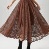 Women Coffee Hollow Out Exra Large Hem Lace Skirts Fall ML1201