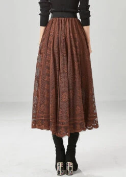 Women Coffee Hollow Out Exra Large Hem Lace Skirts Fall ML1201 -Ada Fashion Women Coffee Hollow Out Exra Large Hem Lace Skirts Fall Ada Fashion 165102799