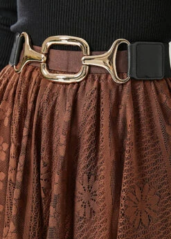 Women Coffee Hollow Out Exra Large Hem Lace Skirts Fall ML1201 -Ada Fashion Women Coffee Hollow Out Exra Large Hem Lace Skirts Fall Ada Fashion 165102815