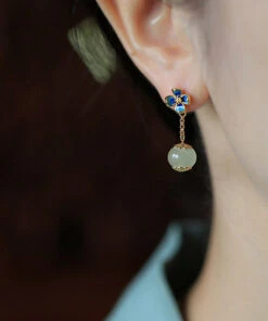Women Cyan Sterlin Silver Jade Enamel Drop Earrings LY2291 -Ada Fashion Women Cyan Sterlin Silver Jade Enamel Drop Earrings3