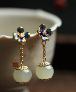 Women Cyan Sterlin Silver Jade Enamel Drop Earrings LY2291 -Ada Fashion Women Cyan Sterlin Silver Jade Enamel Drop Earrings4