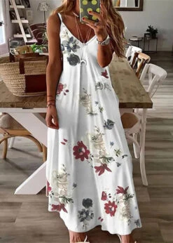 Women Feather Print V Neck Cotton Long Dresses Sleeveless WW1043 -Ada Fashion Women Feather Print V Neck Cotton Long Dresses Sleeveless5