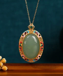 Women Gold Copper Overgild Jade Enamel Auspicious Clouds Pendant Necklace KX1058 -Ada Fashion Women Gold Copper Overgild Jade Enamel Auspicious Clouds Pendant Necklace3