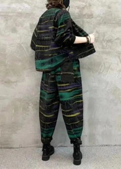 Women Green Print Tops And Pants Denim Two Piece Set Fall ML2573 -Ada Fashion Women Green Print Tops And Pants Denim Two Piece Set Fall5