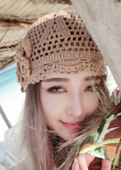 Women Khaki Hollow Out Floral Knitting Cotton Bonnie Hat LC0474 -Ada Fashion Women Khaki Hollow Out Floral Knitting Cotton Bonnie Hat3