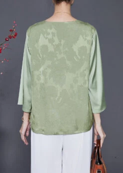 Women Light Green Jacquard Chinese Button Silk Blouses Bracelet Sleeve LY8026 -Ada Fashion Women Light Green Jacquard Chinese Button Silk Blouses Bracelet Sleeve4 fa180cb8 e728 4831 a287 1de1ddc2e8fc