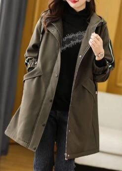 Women Maroon Zippered Patchwork Drawstring Button Thick Hoodies Down Jackets Winter LY8343