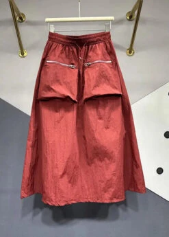 Women Mulberry Drawstring Pockets Patchwork Cotton Skirts Summer ML0722