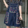 Women Navy Zircon Patchwork Denim Spaghetti Strap Jumpsuits Shorts Summer LY5254 -Ada Fashion Women Navy Zircon Patchwork Denim Spaghetti Strap Jumpsuits Shorts Summer1