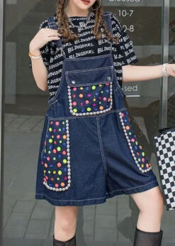 Women Navy Zircon Patchwork Denim Spaghetti Strap Jumpsuits Shorts Summer LY5254 -Ada Fashion Women Navy Zircon Patchwork Denim Spaghetti Strap Jumpsuits Shorts Summer3