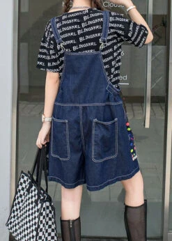 Women Navy Zircon Patchwork Denim Spaghetti Strap Jumpsuits Shorts Summer LY5254 -Ada Fashion Women Navy Zircon Patchwork Denim Spaghetti Strap Jumpsuits Shorts Summer5