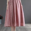 Women Pink Embroideried Chinese Button Linen Skirts Spring TG1022 -Ada Fashion Women Pink Embroideried Chinese Button Linen Skirts Spring1
