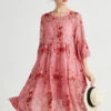 Women Pink O-Neck Embroideried Lace Dresses Two Piece Set Summer LY0026 -Ada Fashion Women Pink O Neck Embroideried Lace Dresses Two Piece Set Summer1