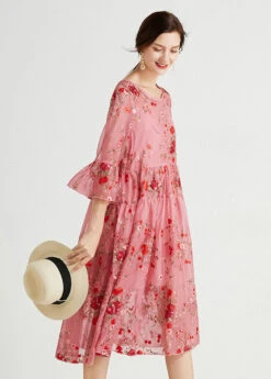 Women Pink O-Neck Embroideried Lace Dresses Two Piece Set Summer LY0026 -Ada Fashion Women Pink O Neck Embroideried Lace Dresses Two Piece Set Summer3