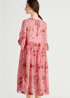 Women Pink O-Neck Embroideried Lace Dresses Two Piece Set Summer LY0026 -Ada Fashion Women Pink O Neck Embroideried Lace Dresses Two Piece Set Summer4