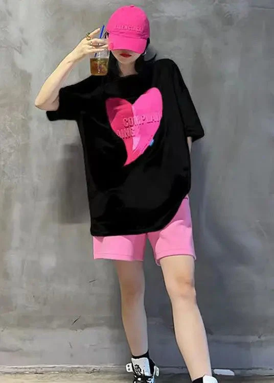 Women Pink O Neck Print Patchwork Tops And Shorts Cotton Two Pieces Set Summer LY9085 4 Women Pink O Neck Print Patchwork Tops And Shorts Cotton Two Pieces Set Summer LY9085 - Image 2