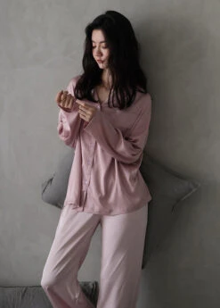 Women Pink Peter Pan Collar Button Cozy Ice Silk Pajamas Two Piece Set Long Sleeve LY1903 -Ada Fashion Women Pink Peter Pan Collar Button Cozy Ice Silk Pajamas Two Piece Set Long Sleeve3 73c6d257 be9b 4dd1 b3d9 18d97035af43
