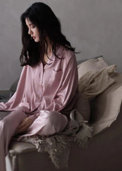 Women Pink Peter Pan Collar Button Cozy Ice Silk Pajamas Two Piece Set Long Sleeve LY1903 -Ada Fashion Women Pink Peter Pan Collar Button Cozy Ice Silk Pajamas Two Piece Set Long Sleeve5 e63c4bfe cabc 4bb5 84d9 b03f5f78bc43