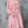 Women Pink Ruffled Wrinkled Chiffon Mid Dress Spring JK1063 -Ada Fashion Women Pink Ruffled Wrinkled Chiffon Mid Dress Spring Ada Fashion 183432086