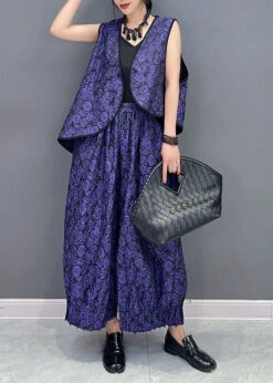 Women Purple Jacquard Vest And Pants Cotton Two Piece Set Summer LY7277 -Ada Fashion Women Purple Jacquard Vest And Pants Cotton Two Piece Set Summer3