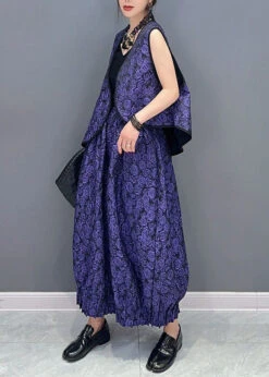 Women Purple Jacquard Vest And Pants Cotton Two Piece Set Summer LY7277 -Ada Fashion Women Purple Jacquard Vest And Pants Cotton Two Piece Set Summer4