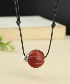 Women Red Agate Pumpkin Shaped Frosted Pendant Necklace ML0241 -Ada Fashion Women Red Agate Pumpkin Shaped Frosted Pendant Necklace Ada Fashion 161796395
