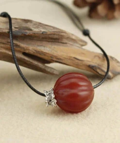 Women Red Agate Pumpkin Shaped Frosted Pendant Necklace ML0241 -Ada Fashion Women Red Agate Pumpkin Shaped Frosted Pendant Necklace Ada Fashion 161796474