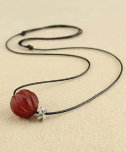 Women Red Agate Pumpkin Shaped Frosted Pendant Necklace ML0241 -Ada Fashion Women Red Agate Pumpkin Shaped Frosted Pendant Necklace Ada Fashion 161796534