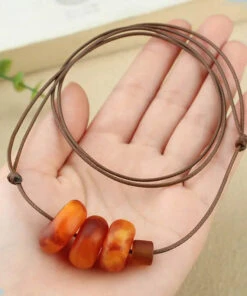 Women Red Resin Beeswax Pendant Necklace ML0287 -Ada Fashion Women Red Resin Beeswax Pendant Necklace Ada Fashion 161810421