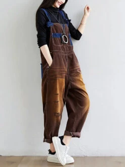 Women Colorblock Denim Jumpsuits -Ada Fashion Women Retro Colorblock Autumn Denim Jumpsuits Ada Fashion 177759442