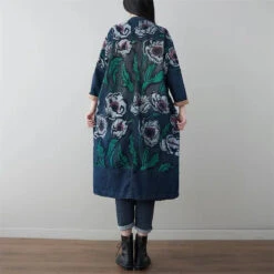 Women Print Denim Long Coat -Ada Fashion Women Retro Flower Print Denim Spring Long Coat Ada Fashion 177660198