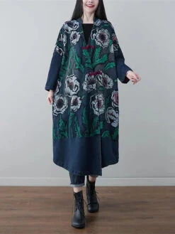 Women Print Denim Long Coat -Ada Fashion Women Retro Flower Print Denim Spring Long Coat Ada Fashion 177660255
