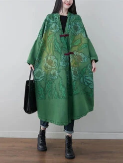 Women Print Denim Long Coat -Ada Fashion Women Retro Flower Print Denim Spring Long Coat Ada Fashion 177660411
