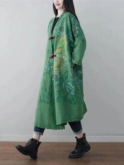 Women Print Denim Long Coat -Ada Fashion Women Retro Flower Print Denim Spring Long Coat Ada Fashion 177660653