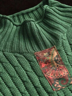 Women Spliced Knitted Turtleneck Sweater -Ada Fashion Women Retro Patch Spliced Knitted Turtleneck Sweater Ada Fashion 178121488