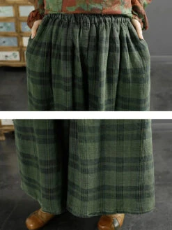 Women Linen Wide-leg Pants -Ada Fashion Women Retro Plaid Spring Linen Wide leg Pants Ada Fashion 177658123
