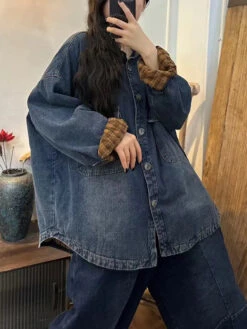 Women Solid Thicken Splied Denim Coat -Ada Fashion Women Retro Solid Thicken Splied Denim Coat Ada Fashion 178145440