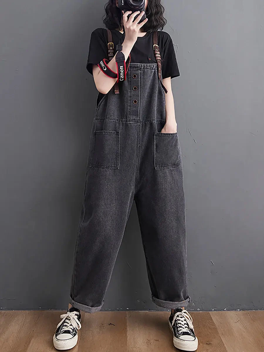 Women Solid Loose Denim Jumpsuits 3 Women Solid Loose Denim Jumpsuits