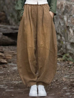 Women Worn Loose Spliced Bloomers -Ada Fashion Women Retro Worn Loose Spliced Pocket Bloomers Ada Fashion 178573425