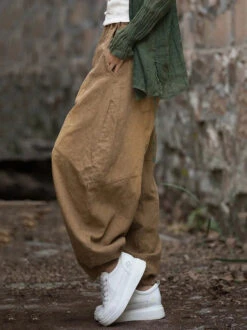 Women Worn Loose Spliced Bloomers -Ada Fashion Women Retro Worn Loose Spliced Pocket Bloomers Ada Fashion 178573631