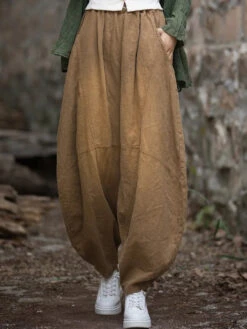 Women Worn Loose Spliced Bloomers -Ada Fashion Women Retro Worn Loose Spliced Pocket Bloomers Ada Fashion 178573967