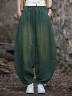 Women Worn Loose Spliced Bloomers -Ada Fashion Women Retro Worn Loose Spliced Pocket Bloomers Ada Fashion 178574064