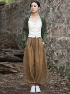 Women Worn Loose Spliced Bloomers -Ada Fashion Women Retro Worn Loose Spliced Pocket Bloomers Ada Fashion 178574187