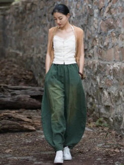 Women Worn Loose Spliced Bloomers -Ada Fashion Women Retro Worn Loose Spliced Pocket Bloomers Ada Fashion 178574272