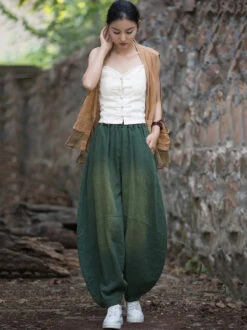 Women Worn Loose Spliced Bloomers -Ada Fashion Women Retro Worn Loose Spliced Pocket Bloomers Ada Fashion 178574367